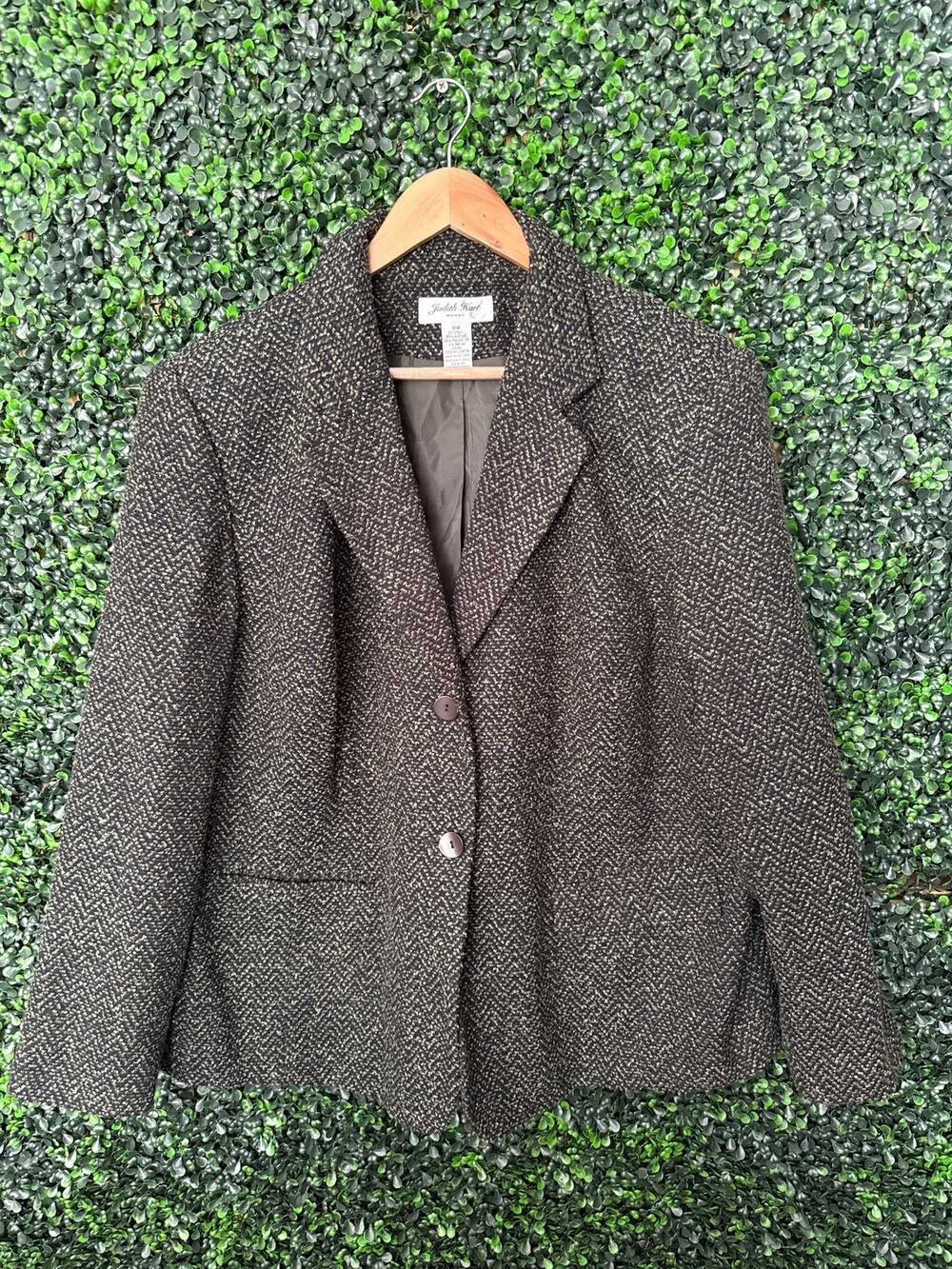 Judith Hart Women's Green Black Textured Tweed Blazer Size 18W